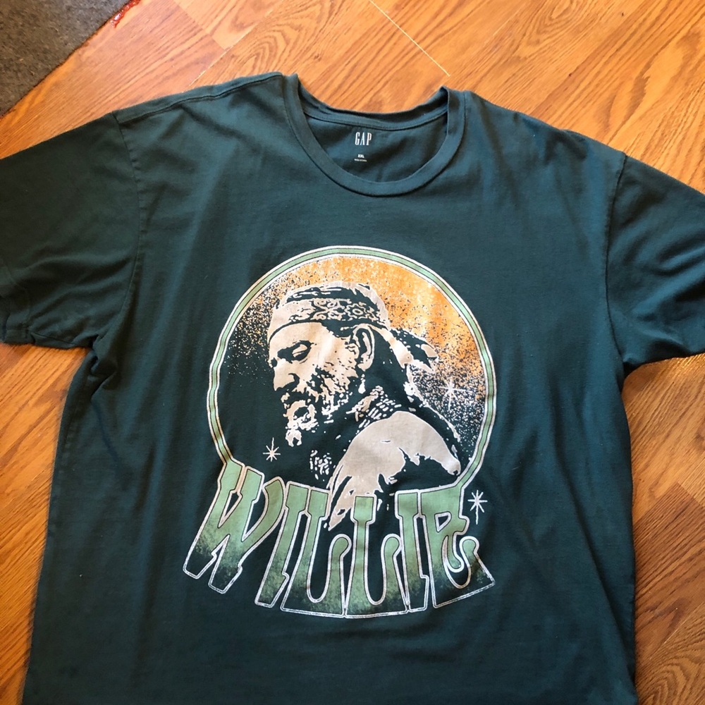 GAP Dark Green Graphic Tee with Orange Halo and Green Lettering